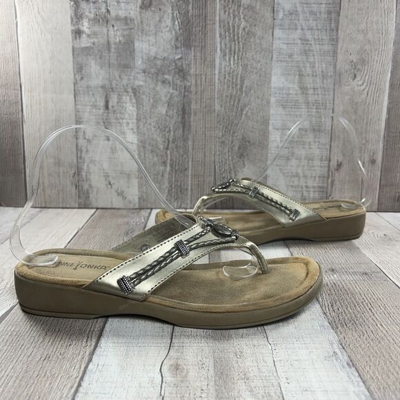 Minnetonka Women's Silverthorne Thong Sandals Flip Flops Leather Gold Size 9 - Picture 3 of 13